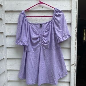 SHEIN Curve Lilac Lavender Eyelet Puff Sleeve Blouse Top 4XL